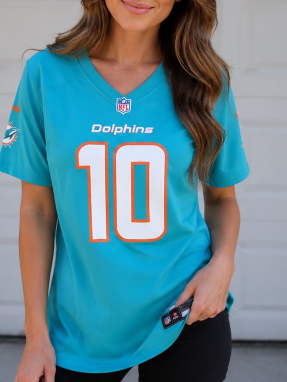 NFL Women's Dolphins Teal and White #10 Jersey with Orange Trim| size: M
